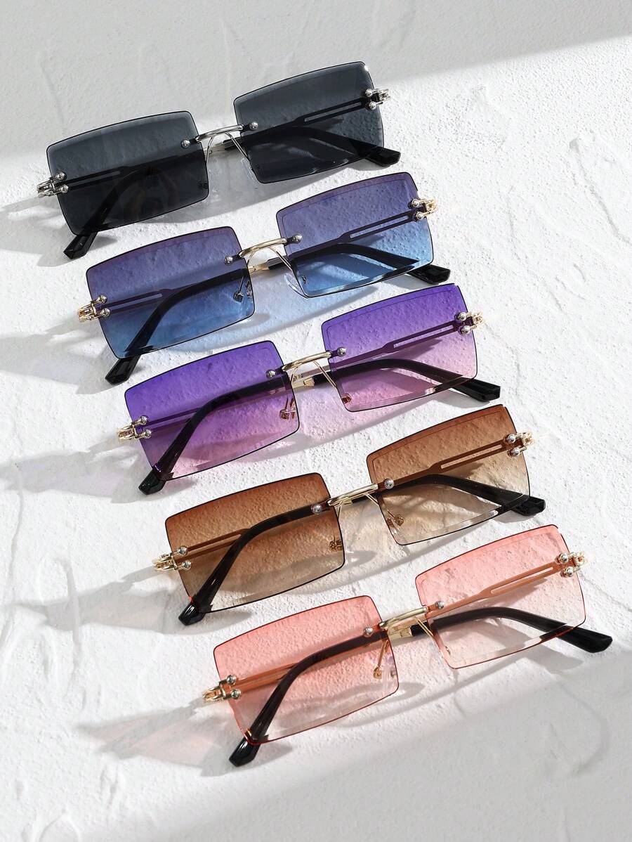 5pcs Wholesale Multicolor Square Rimless Y2K Boho Fashion Glasses For