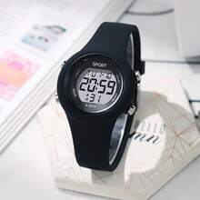 1pc Casual Round Dial Electronic Waterproof Wristwatch With Adjustable Silicone Band, Time And Date Display, Fashionable Watch For Students, Hot Item For Outdoor Sports - Black - View 7