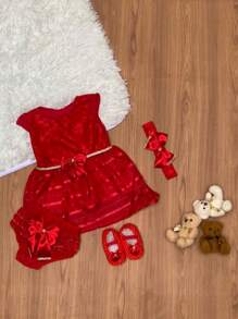 Kit 3 vestidos luxo festa bebê + 3 calcinha bunda rica + 3 laço luxo + sapatinho princesa baby