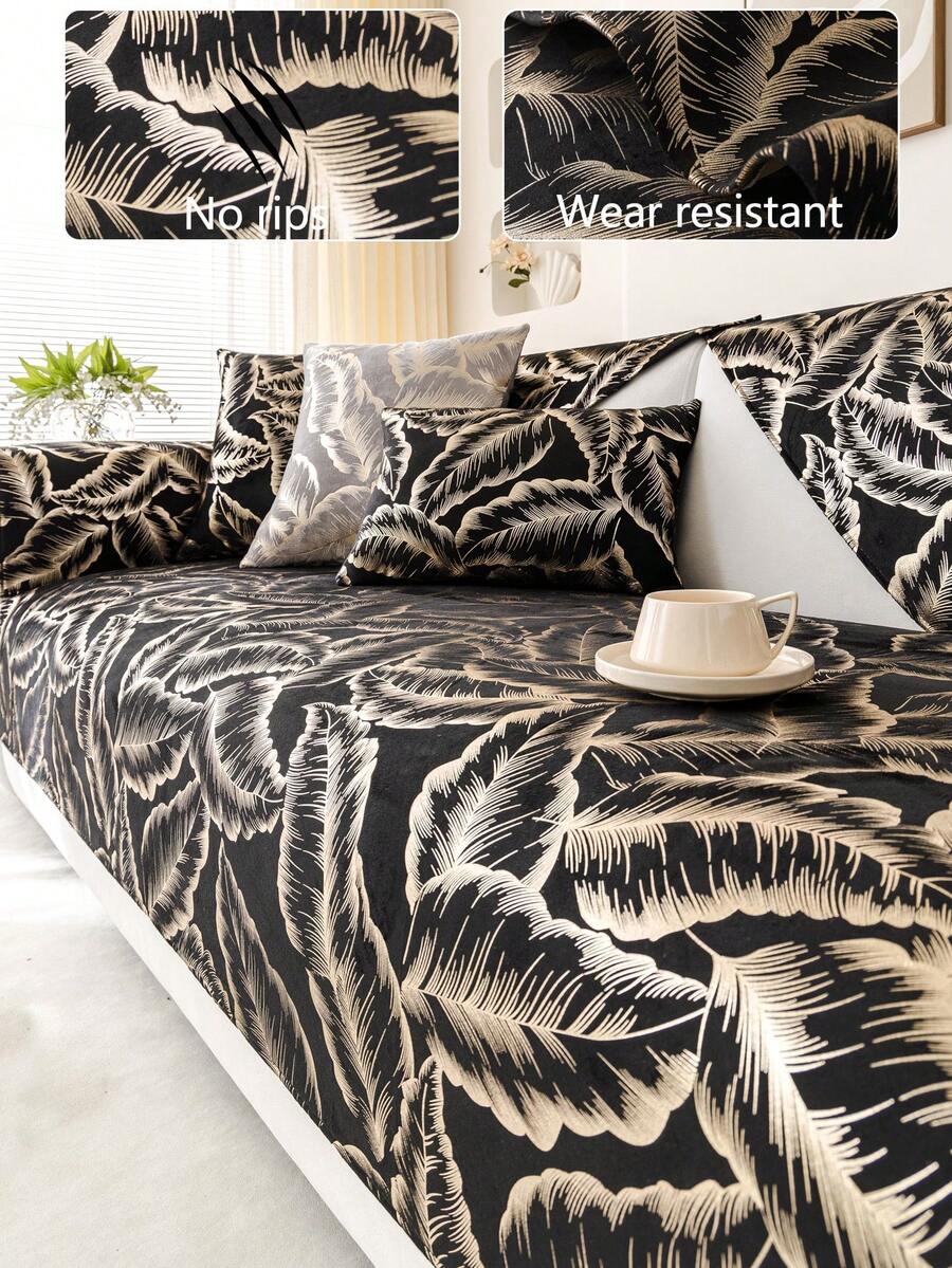 1入全季節通用沙發坐墊，現代簡約防滑布沙發套，可機洗、防塵、防污、防褪色，適用於L型、1、2、3或4座沙發 - 黑色 - 查看 1