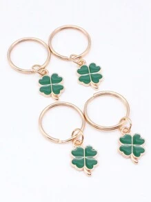 4pcs Four Leaf Clover Keychain Ornament With Droplet Four Leaf Clover Charm Gift Souvenir Backpack For School - Dark Green - View 5