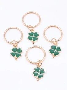 4pcs Four Leaf Clover Keychain Ornament With Droplet Four Leaf Clover Charm Gift Souvenir Backpack For School - Dark Green - View 2