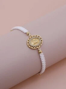 2024年新款純淨白色圓形基督教童貞瑪利亞手編女士手鍊，祈禱和保護珠寶