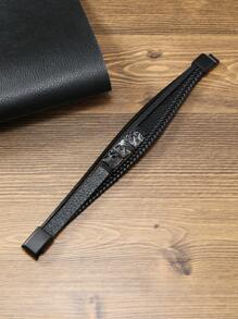 Hombres Pulsera con diseño de tachuela con diseño trenzado - Negro - Ver 5