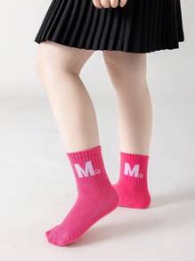 5 Pairs Girl Socks Set, Pink/Blue/Black/White Colored, Dope Letter Prints, Dopamine Style, For Spring And Summer, Ultra-Thin High Elastic Pressure Athletic Socks, Cute For Girls Students, For Spring And Autumn, New Arrival, Youthful, Fashionable - Multicolor - View 11