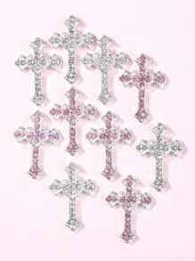 10Pcs 3D Alloy Metal Rhinestone Nail Art Charms, Luxury Rhinestone Cross Pattern Nail Decorations Nail Supplies Nails Nail Gems - Multicolor - View 5