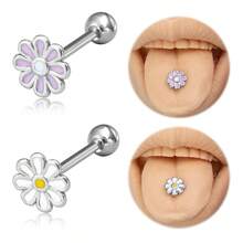 1pc Stainless Steel Daisy Tongue Piercing Barbell - Chrysanthemum - View 7