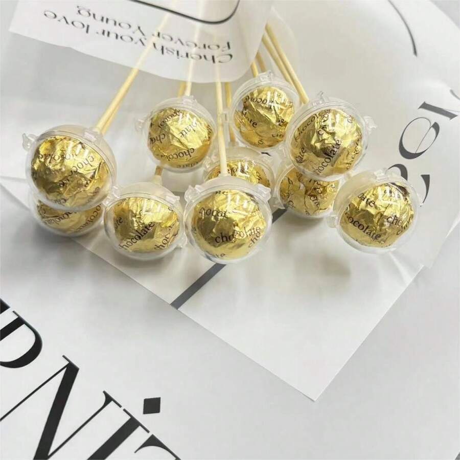 20pcs DIY Candy Chocolate Wrapper Bouquet Packaging Material, Including 10 Clear Plastic Balls And 10 Bamboo Sticks For Chocolate Wrapping Box, Birthday/Anniversary/Bouquet/Valentine Gift - Transparent - View 1