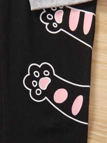 少女新款休閒基礎打底褲3入組，全季節適用，可愛的卡通貓印花圖案，適用於幼童和小女孩 - 彩色 - 查看 9