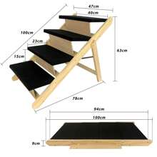 LILIIN 2-In-1 Folding Dog Ramp And Stairs For Large Dogs, Pet Stairs Made Of Pine Wood Up To 80kg, Non-Slip Pet Stairs, Dog Ladder Ramp For Cats, Balcony, Sofa, 100x47x63cm - 黑色 - 查看 4