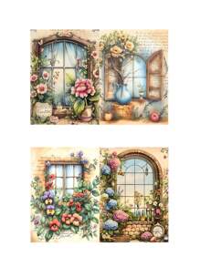 10入組花屋背景圖案紙張套裝，適用於新年、情人節、復活節、復古歐式花卉印花；非常適合用於插花、創意材料、辦公用紙用品、學生學習用品、派對貼紙、派對禮品、手工卡片、DIY摺紙、裝飾禮品盒、彈性盒子 - 彩色 - 查看 11