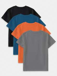 Tween Boy 4pcs/Set Summer Casual Comfortable Short Sleeve T-Shirt Set With Round Neck, Multiple Colors - Multicolor - View 3