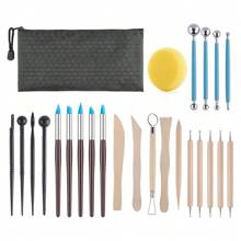 25入組黏土工具套件，高分子粘土工具，陶瓷黏土雕刻工具套件，空氣干燥黏土工具組套，適用於成年人、兒童、陶藝手工、烘焙、雕刻、繪畫、點彩、塑模、成形 - 彩色 - 查看 1