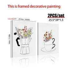 Conjunto de 2 carteles de impresión en lienzo estilo nórdico, arte de pared de lienzo con taza de café y flores, pintura artística para decorar la sala de estar, dormitorio, baño, oficina, pasillo, cocina, sin marcos, arte de pared moderno, carteles para habitación, elementos de decoración de habitación, decoración del hogar, decoración de habitación estética, decoración occidental