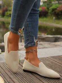 European And American Large Size Women Pointed Toe Flat Shoes, Solid Color Casual Shoes With Low Vamp, Summer New Arrival - Beige - View 5