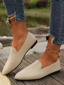 European And American Large Size Women Pointed Toe Flat Shoes, Solid Color Casual Shoes With Low Vamp, Summer New Arrival - Beige - View 4
