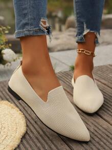 European And American Large Size Women Pointed Toe Flat Shoes, Solid Color Casual Shoes With Low Vamp, Summer New Arrival - Beige - View 3