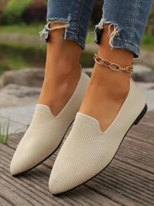 European And American Large Size Women Pointed Toe Flat Shoes, Solid Color Casual Shoes With Low Vamp, Summer New Arrival - Beige - View 6