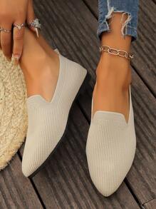 European And American Large Size Women Pointed Toe Flat Shoes, Solid Color Casual Shoes With Low Vamp, Summer New Arrival - Beige - View 2
