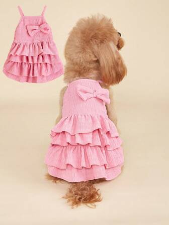 1 pièce Robe Tutu pour chien/chat, fine de printemps/été, avec des couches de volants et un design de gâteau pour les petits chiens Teddy