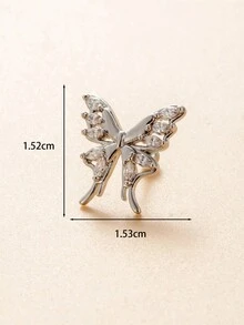 1 chiếc kẹp tai hình bướm thời trang tối giản bằng đồng và đá khối, trụ bằng thép không gỉ, thích hợp để xỏ khuyên sụn và dái tai - Bạc - Xem 3