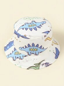 TUTUYA Baby Toddler Sun Hat, Breathable Kids UV Protection Hat With Large Brim, Boys Girls Dinosaur Print Sunhat, Blue & White