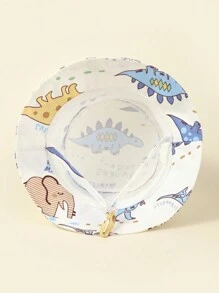 TUTUYA Baby Toddler Sun Hat, Breathable Kids UV Protection Hat With Large Brim, Boys Girls Dinosaur Print Sunhat, Blue & White
