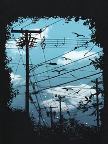 男童蓝天飞鸟印花T恤+短裤两件套，时尚休闲夏季套装，舒适度假装