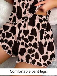 Bộ đồ ngủ 2 mảnh dành cho nữ, áo hai dây và quần short, họa tiết da báo gợi cảm, cổ tròn, hở lưng, chất liệu lụa băng, thoải mái. - Màu Khaki - Xem 9