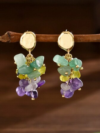 2pcs Vintage European And American Countryside Style Pebble Stone DIY Jewelry Beads, Suitable For Women's Daily Wear, Holiday And Vacation Gift, As Natural Stones, Size May Vary Slightly