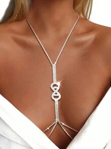 闪亮水钻比基尼文胸性感胸链银水晶可调节胸链性感夜总会夏季海滩度假派对狂欢身体链珠宝配饰适合女士和女孩以及母亲节和女友婚礼生日周年纪念 - 銀色 - 查看 8