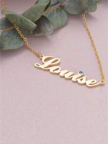 定制生日石名字項鍊 - 情侶/母親/父親/家庭/朋友生日禮物，自己動手做 - 金色 - 查看 2