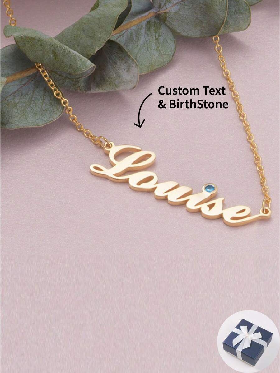 定制生日石名字項鍊 - 情侶/母親/父親/家庭/朋友生日禮物，自己動手做 - 金色 - 查看 1