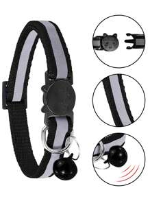 1 pieza Collar reflectante ajustable personalizado para mascotas con hebilla a prueba de ahogo y campana con diseño de dibujos animados, adecuado para gatos hembra o macho de hasta 5 kg para uso diario - Amarillo - Ver 3