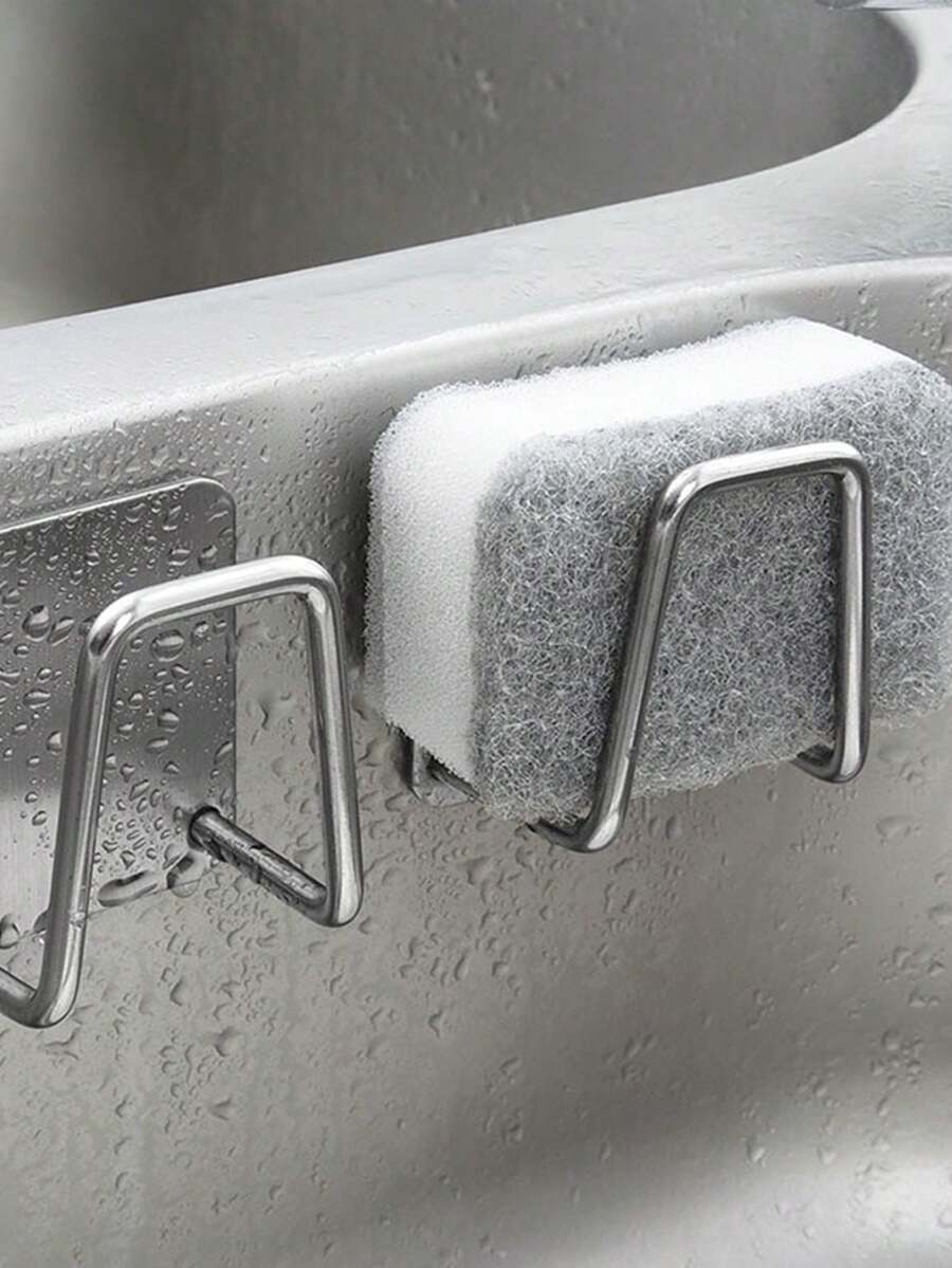 1 个 4.5 厘米/5.5 厘米免钻海绵架，壁挂式海绵架，不锈钢水槽沥水架 - 銀色 - 查看 1