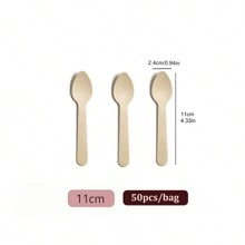 50 pièces Cuillères en bois jetables, 9,5/10/11/14/16 cm, ustensiles de couverts écologiques pour les fêtes, les pique-niques, les dîners à la maison, les desserts, Noël