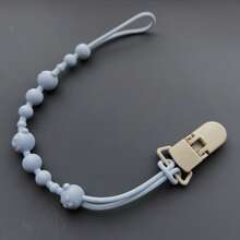 1pc Bear Shaped Silicone Pacifier Teether With Anti-Drop Strap And Plastic Clip, Pacifier Not Included - Sky Blue - View 5