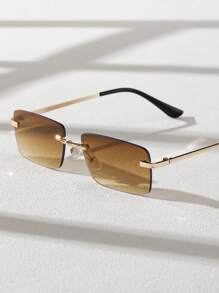 1PC Men Square Rimless Tawny Flat Top Fashion Retro Glasses For Outdoor Vacation Hiking Beach Party Accessories For Summer Beach Vacation,Outdoor,Travel