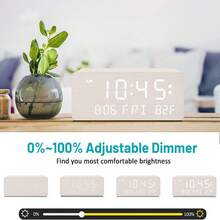 Wooden Digital Alarm Clock With Wireless Charging, 0-100% Adjustable Brightness Dimmer And Volume, Weekday/Weekend Mode, Dual Alarm, Snooze, 12/24H, Wood LED Clock For Bedroom - Multicolor - View 7