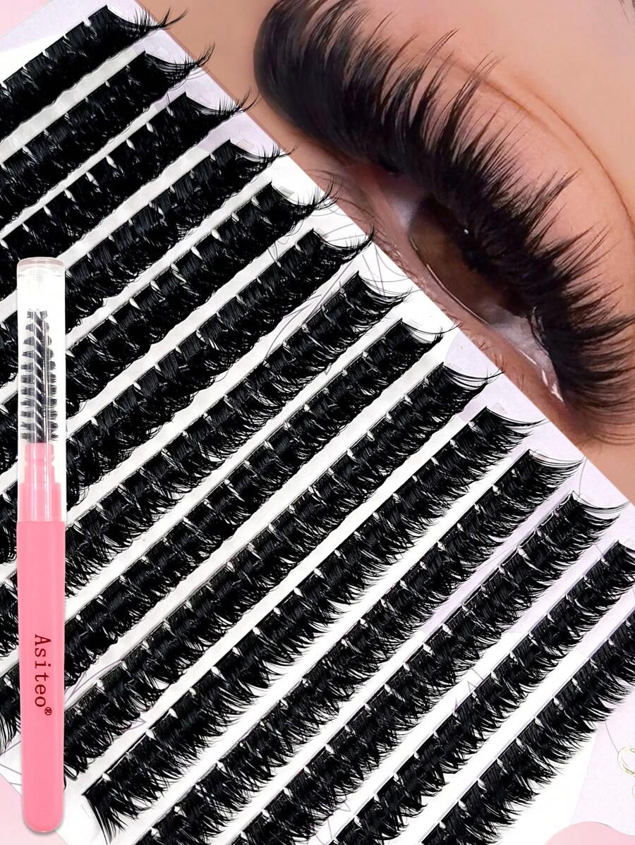Asiteo 80D DIY 睫毛自然延长浓密单簇睫毛和刷子工具睫毛簇、睫毛簇、单根睫毛、睫毛、假睫毛 - 彩色 - 查看 1