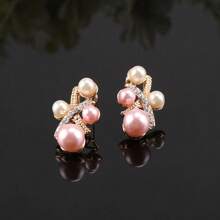 1pc Fashionable Beaded Pink & White Faux Pearl & Rhinestone Jewelry Set, Including Necklace, Bracelet, Earrings, Ring, Perfect For Women Wedding Party Accessories & Gift