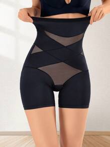 Women High-Waist Mesh Splicing Sculpting Panties With Tummy Control, Butt Lifting, Waist Cinching And Anti-Glare Properties (Suitable For Postpartum Recovery And Preventing Slipping)