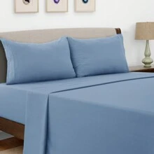 LUX DECOR 4 Pc Solid Blue Color Plain Bed Sheets - Brushed Microfiber Sheet Set With Pillowcases, Deep Pocket Bedding Set For Ultimate Comfort - Lightweight And Breathable Cooling Sheet Set For Everyday Use- Ideal For Home And Hotels