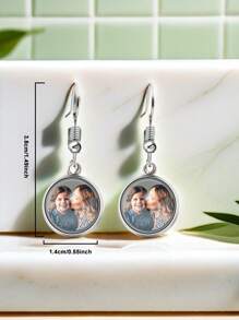 1對定製照片垂墜耳環 - 個性化定製禮物，為她帶來獨特的珠寶饰品-適用於母親、女友、母親節、生日、周年紀念日
