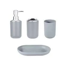 4pcs Simple Bathroom Accessories Set, Toothbrush Holder Soap Dish Dispenser Tumbler, Grey - Multicolor - View 14