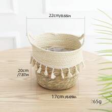 1 件手工乡村风格草编花篮，北欧客厅室内装饰配人造虎尾兰盆栽 - 米色 - 查看 6