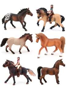 Wildlife Model Set With Simulated Animals - Horse Set With White Horse, Arabian Horse, Jockey And Mare Figurines - For Decoration, Dollhouses, And Farm Play (Partially Random)