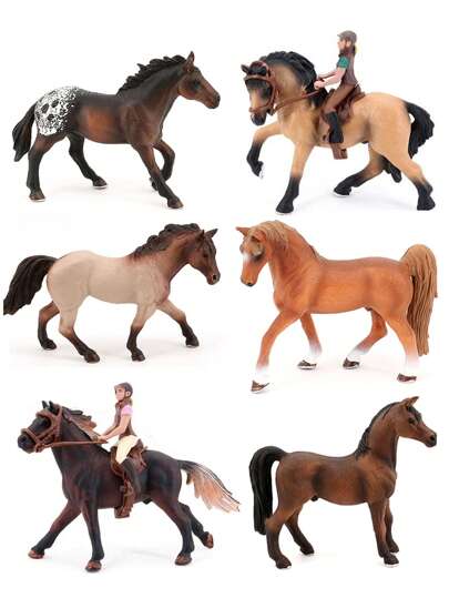 Wildlife Model Set With Simulated Animals - Horse Set With White Horse, Arabian Horse, Jockey And Mare Figurines - For Decoration, Dollhouses, And Farm Play (Partially Random)