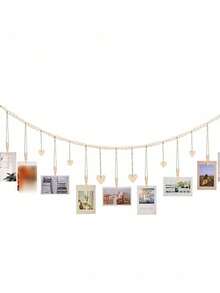 1入掛照片框木珠木夾掛飾木珠裝飾掛框夾木珠掛照片框，適用於宿舍教室臥室家居裝飾辦公室裝飾背景裝飾 - 米色 - 查看 2