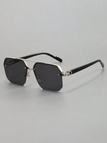 1 Pair Men's Metal Half-Frame Fashion Glasses, Double Bridge Rectangular Aviator Stylish Eyeglasses For Summer Beach Vacation,Outdoor,Travel